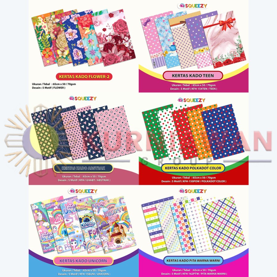 Jual Kertas Kado Gift Wrapping Squeezy Ukuran 65 X 50 Cm Isi 50 Lembar