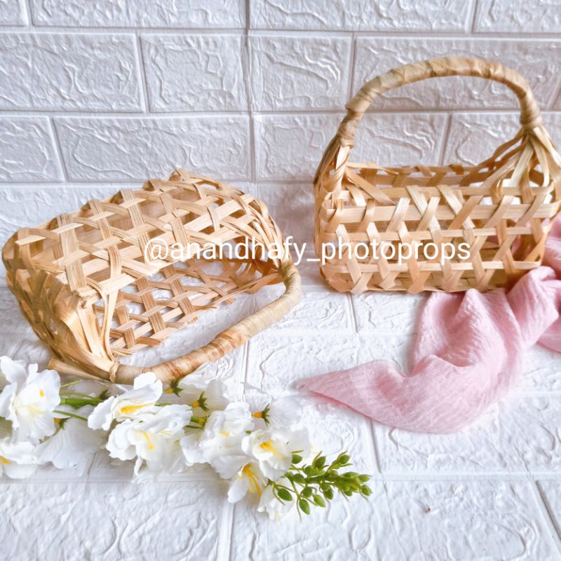 Jual Terlaris KERANJANG BAMBU TAS ANYAMAN WADAH SNACK HAMPERS PARCEL