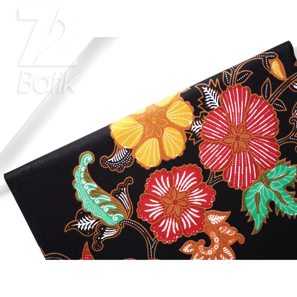 Jual Kain Batik Katun Premium Motif Burung Kembar Warna Orange Hitam