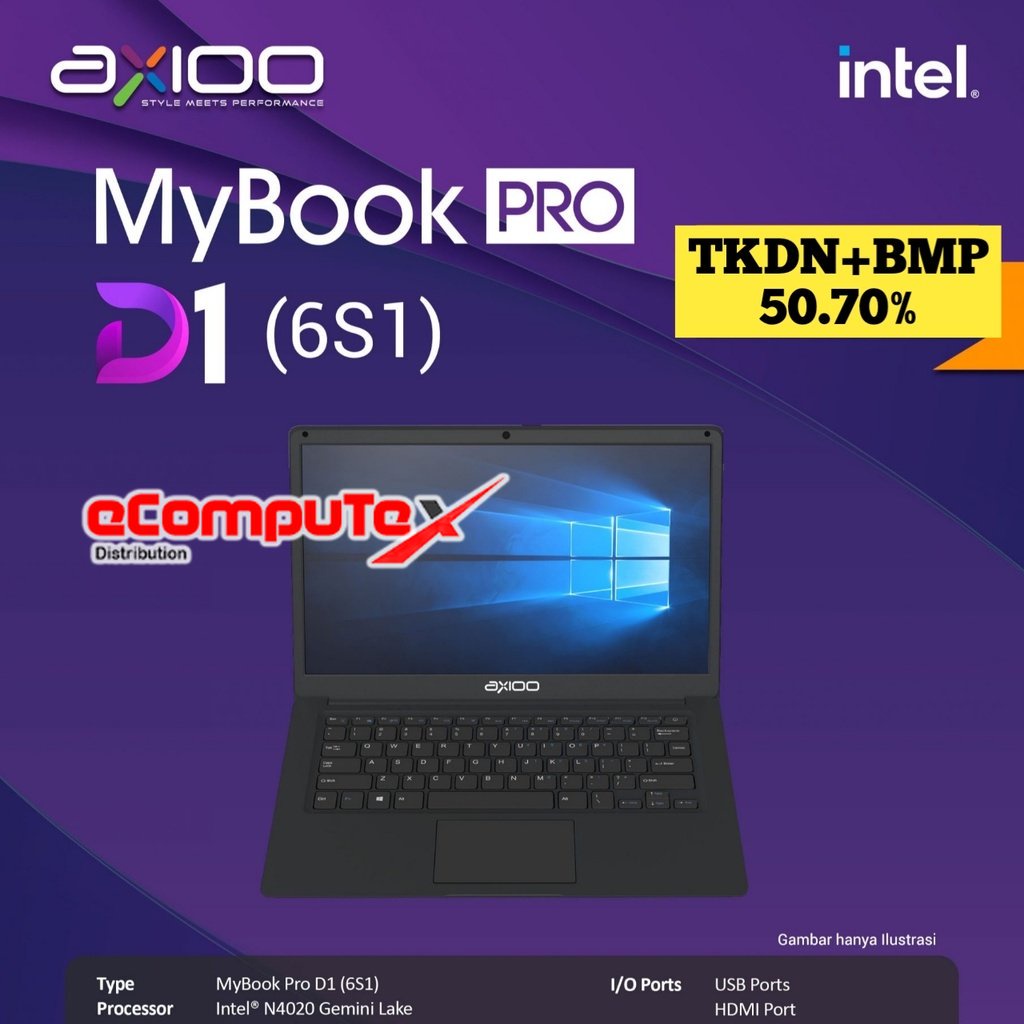 Jual AXIOO MYBOOK PRO D1 6S1 INTEL N4020 6GB 128 14 HD LAPTOP TKDN