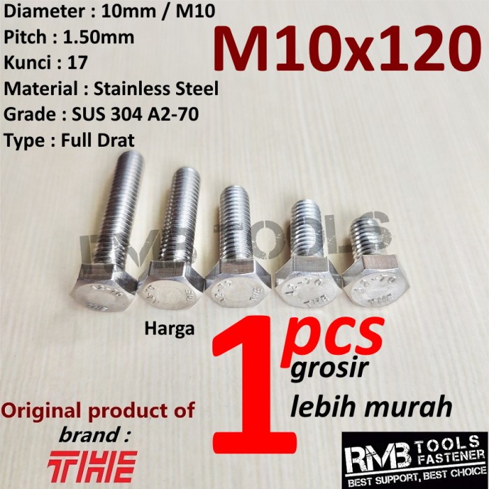 Jual M X Baut Hex Stainless Sus A Drat Kunci M