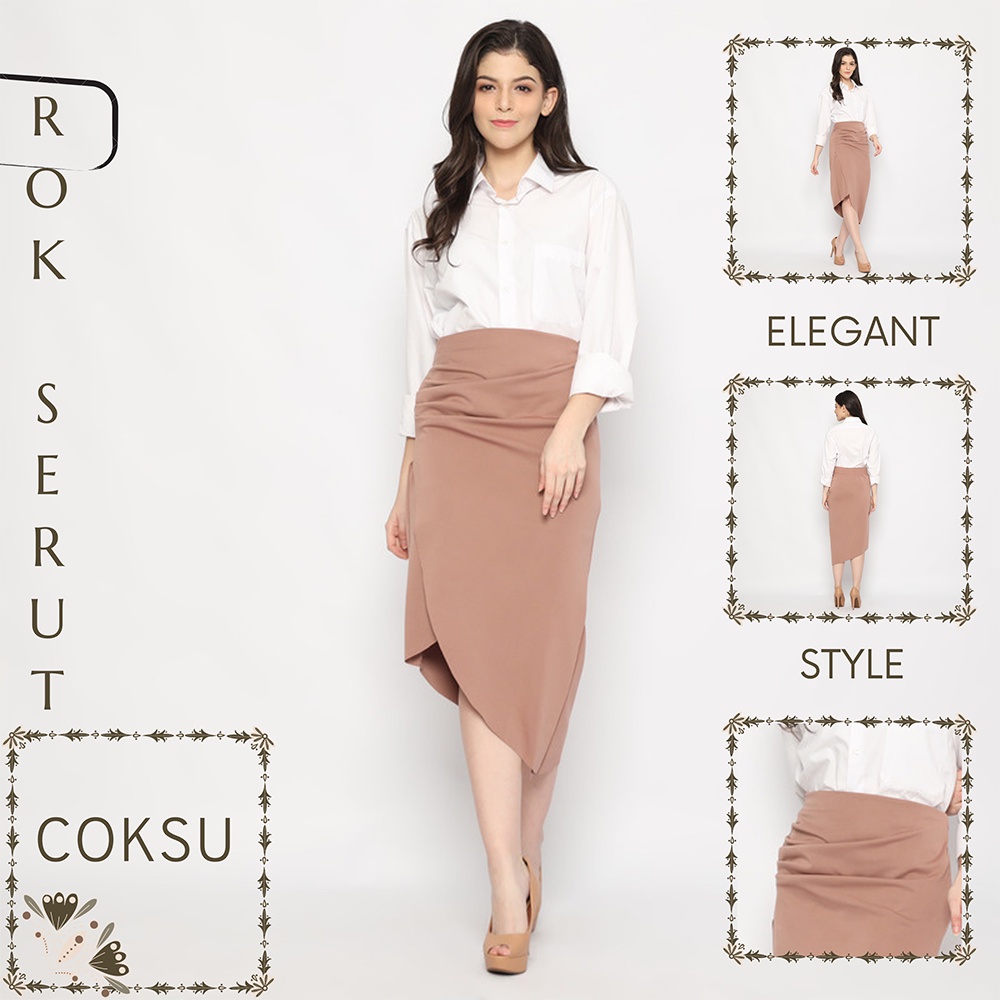 Jual Rok Scuba Serut Casual Korean Look Rok Kerja Midi Maxy Skirt