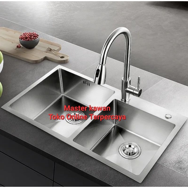 Jual Paket Komplit Kitchen Sink ONAN 8245 KRAN TARIK STAINLESS SUS