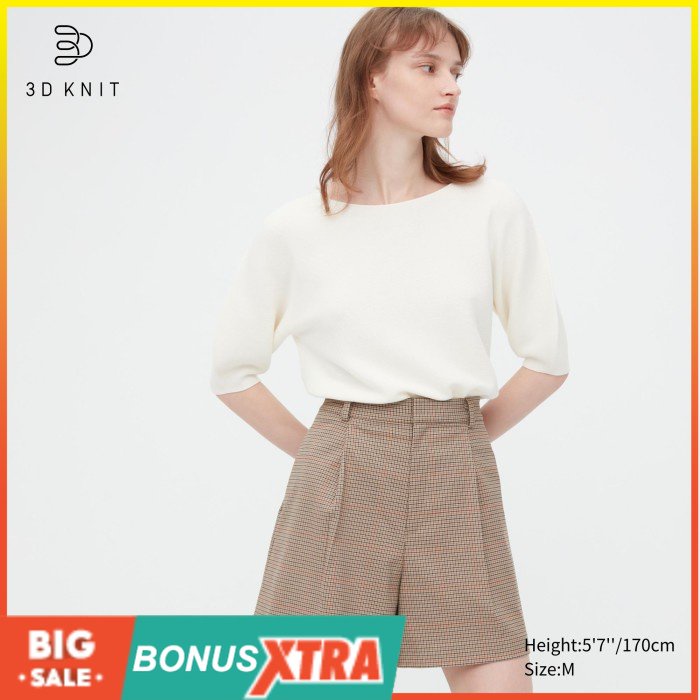 Jual Blus Uniqlo Sweater Rajut D Katun Kerah Bulat Lengan Half