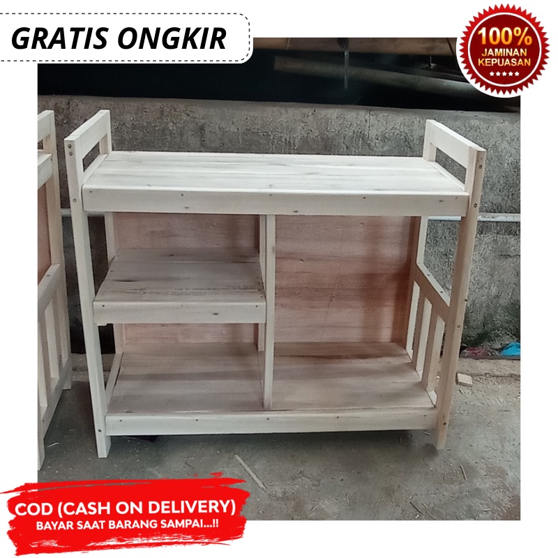 Jual Meja Kompor Dispenser Dua Tungku Serbaguna Dari Kayu Solid Ukuran