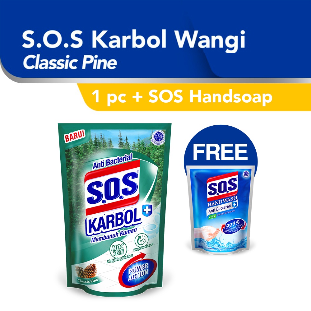 Jual SOS Karbol Classic Pine 750ml Free SOS Handsoap Antibacterial