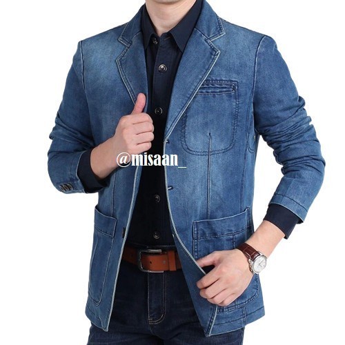 Jual Jas Blazer Pria Terbaru Bahan Levis Tebal Kasual Cocok Untuk