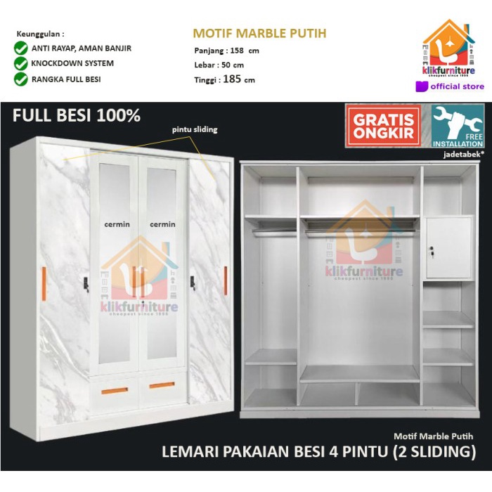 Jual Lemari Pakaian Besi Pintu Sliding Cermin Praha P Laci