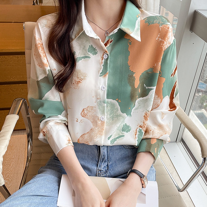 Jual TianShun Korean Version Women S Shirt Watercolor Printed Long