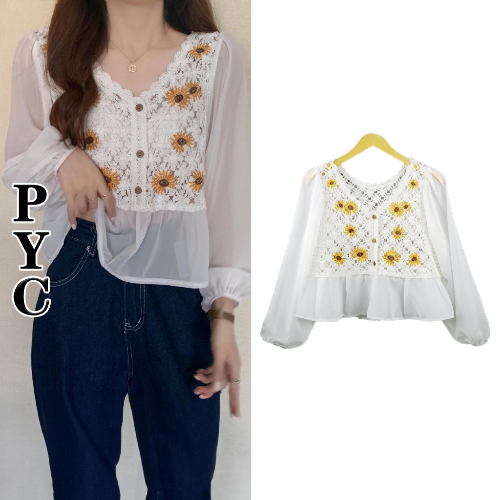 Jual Puffy Blouse Korea Crop Blouse Import Premium Bisa Cod Shopee