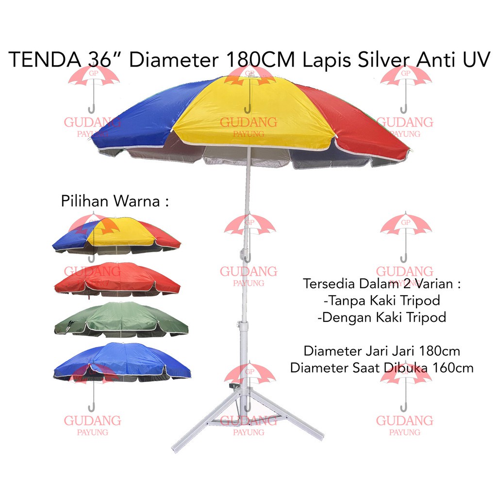 Jual Payung Tenda Pantai Jualan 36 Inch Diameter 180 Cm ANTI UV DALAM