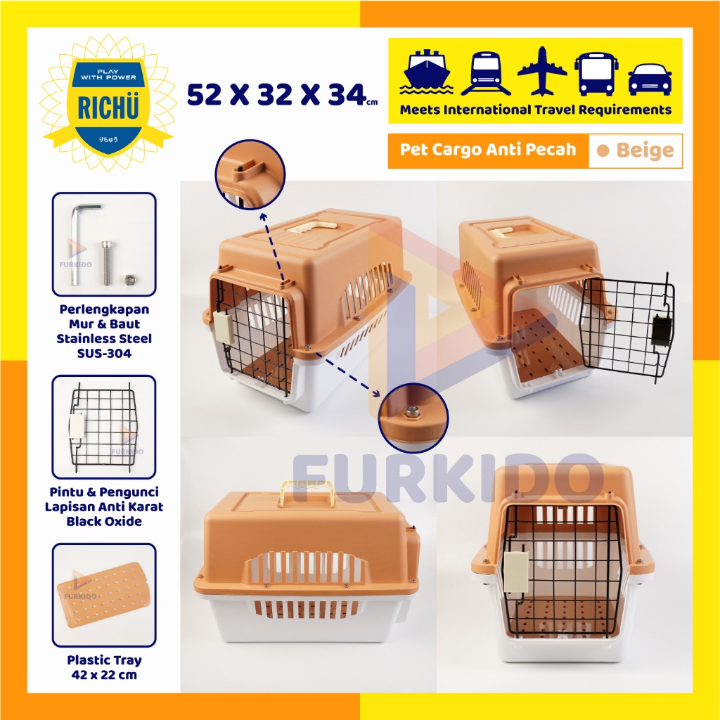 Jual KR73IW Richu Pet Cargo Carrier Kennel Box 52 X 32 X 34 Cm