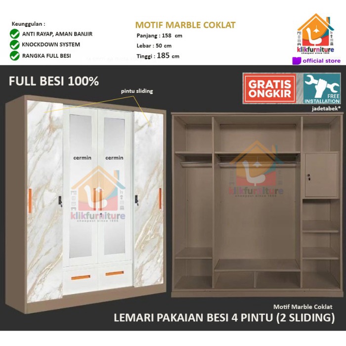 Jual Lemari Pakaian Besi Pintu Sliding Cermin Vector P Laci