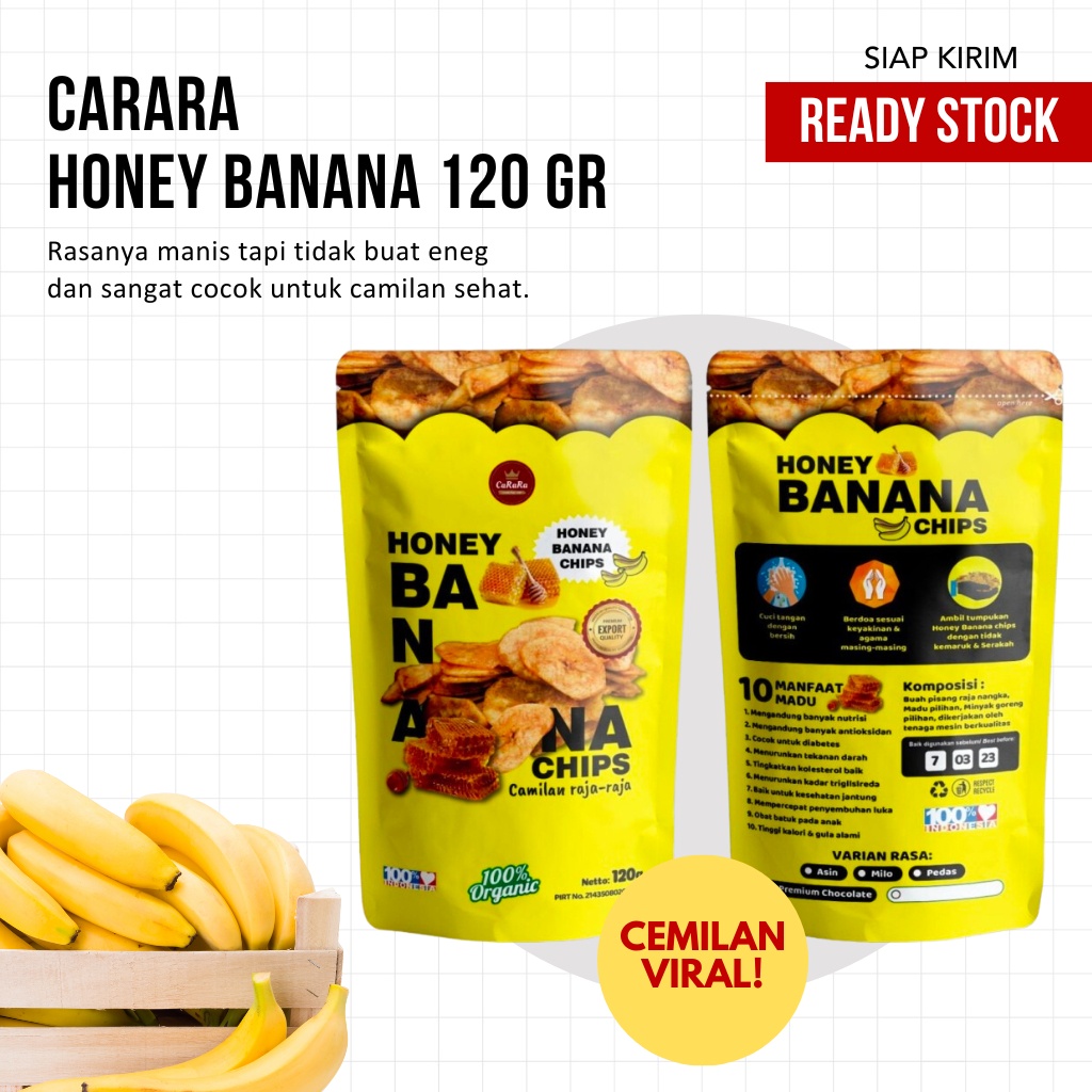 Jual HONEY BANANA CHIPS CARARA Kripik Pisang Paling Enak 120 Gr