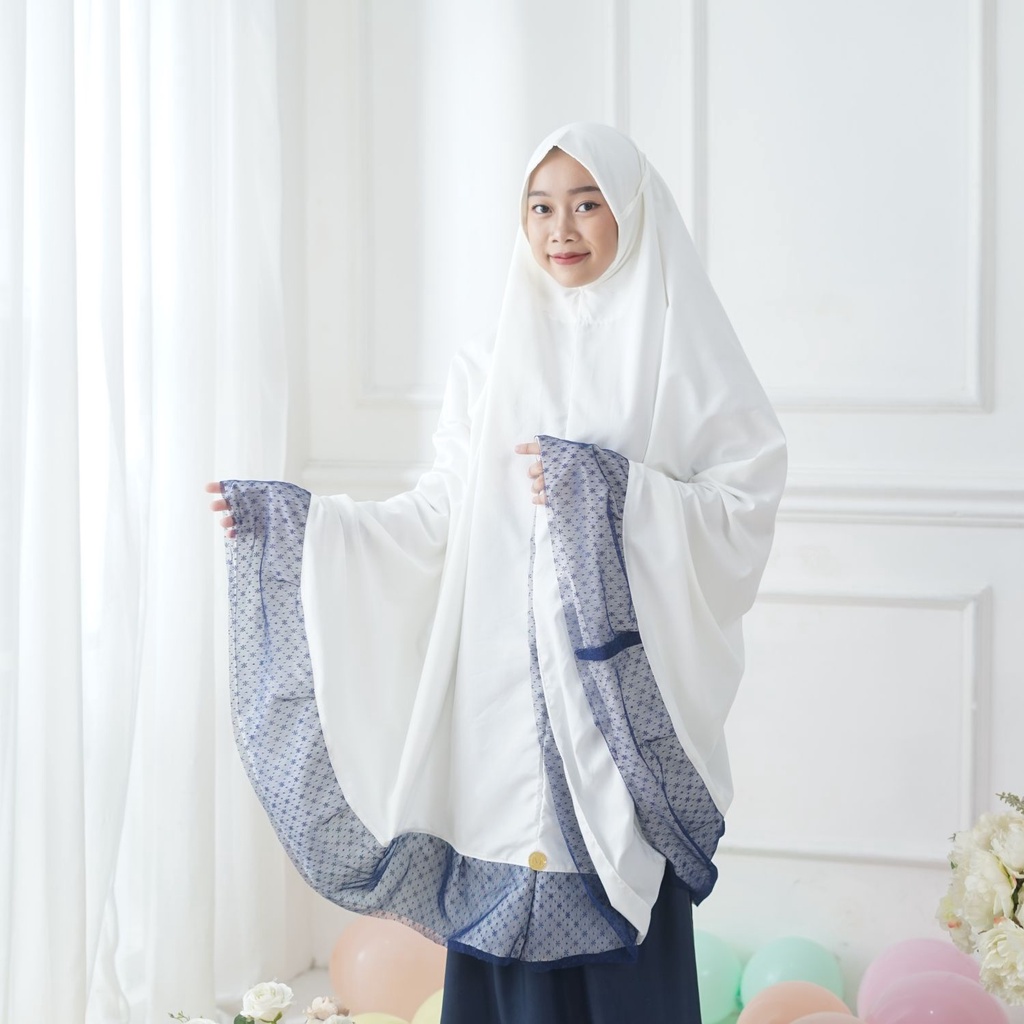 Jual Mukena Santri Polos Maryam Series Putih Navy Mukena Santriwati