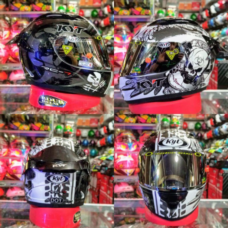 Jual Helm Full Face Kyt Rc Seven Motif Tengkorak Black White Silver