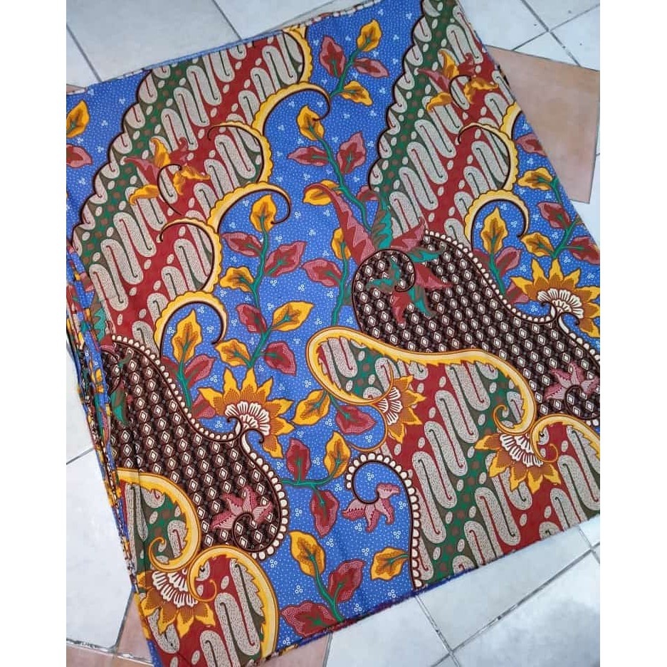 Jual Kain Batik Laweyan Solo Kembangan Seling Warna Biru Premium