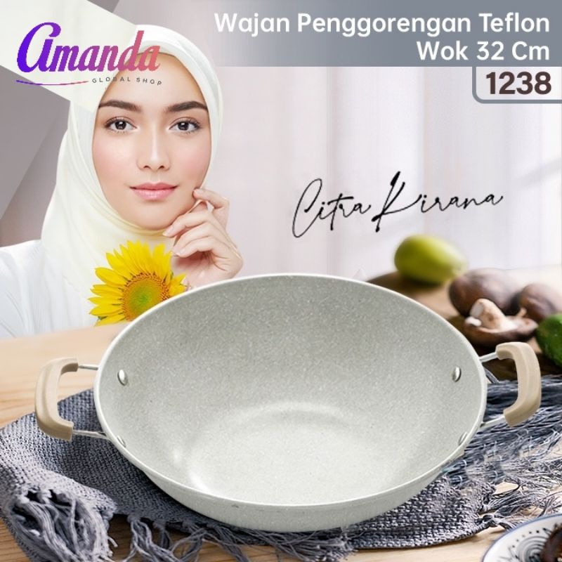 Jual AMANDA Wajan Marbel Warna 32 34 Cm Penggorengan Wok Kuali Anti