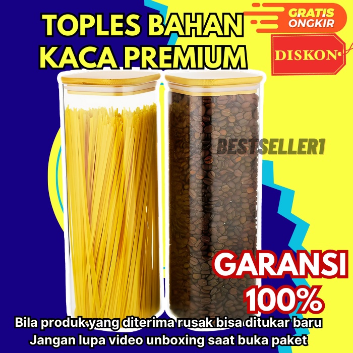 Jual Toples Kaca Kotak Jar Storage Box Tempat Bubuk Kopi Susu Bumbu