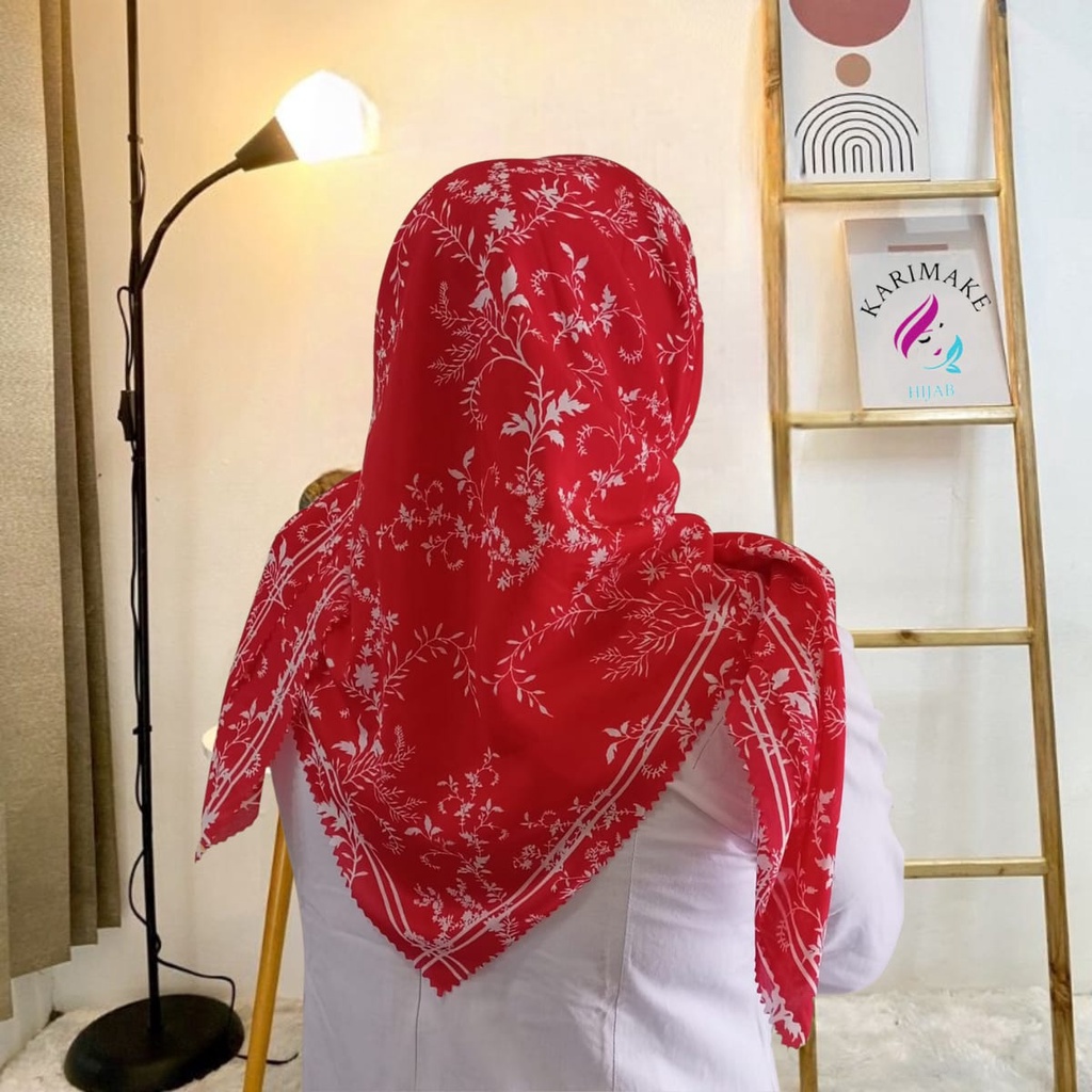 Jual Kerudung Jilbab Hijab Segi Empat Voal Motif Merah Putih