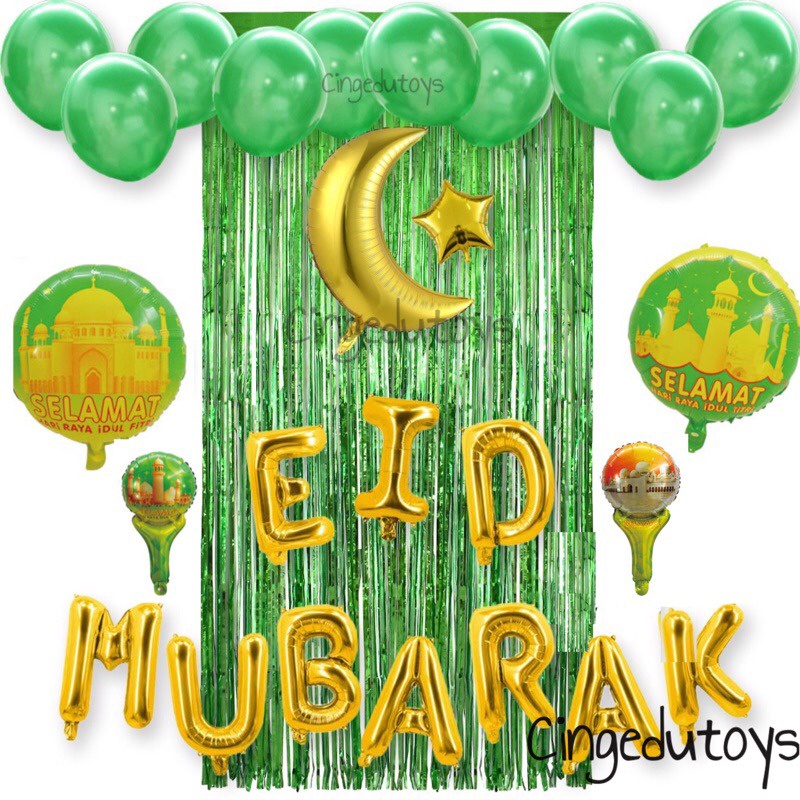 Jual Paket Dekorasi Balon Huruf Metalik Tirai Pentungan Banner Eid