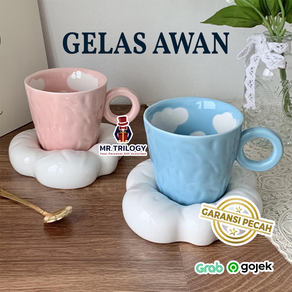 Jual Mug Keramik Cangkir Teh Piring Kecil Tatakan Awan Gelas Estetik