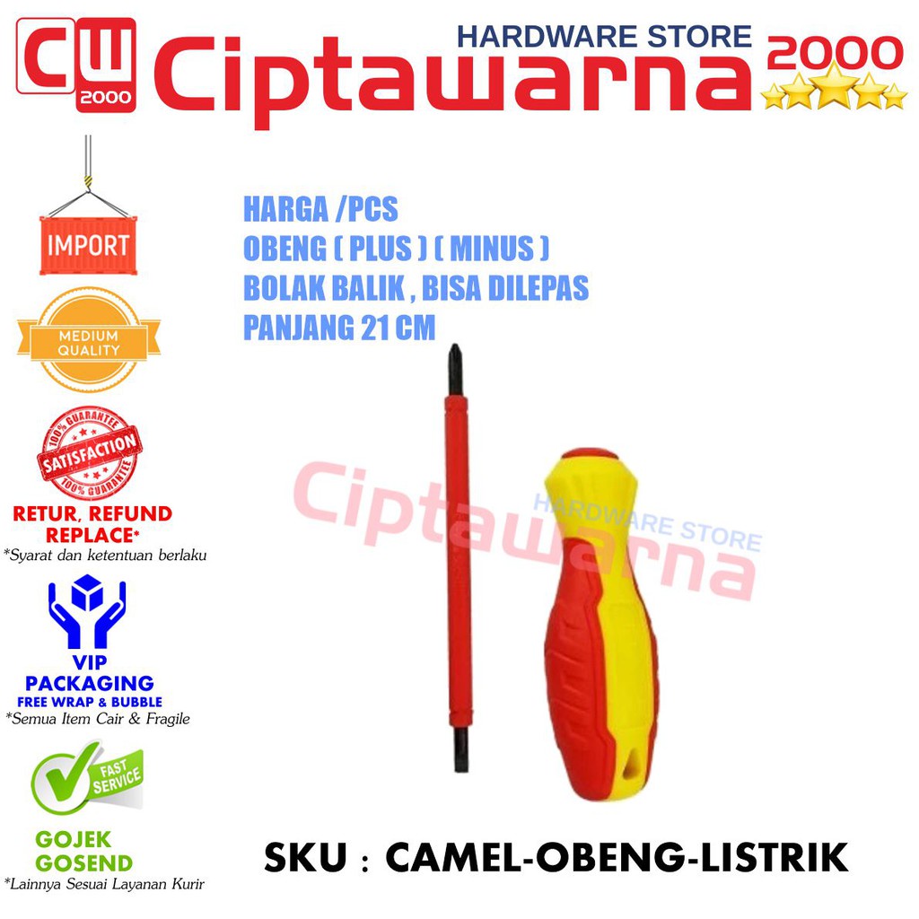 Jual Obeng Listrik Bolak Balik Plus Minus Gagang Karet Camel Obeng