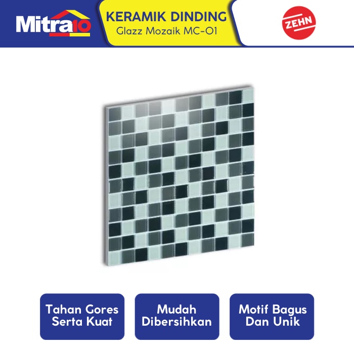 Jual Zehn Keramik Dinding Dapur Glass Mozaik MC 01 30x30 Cm Hitam Abu