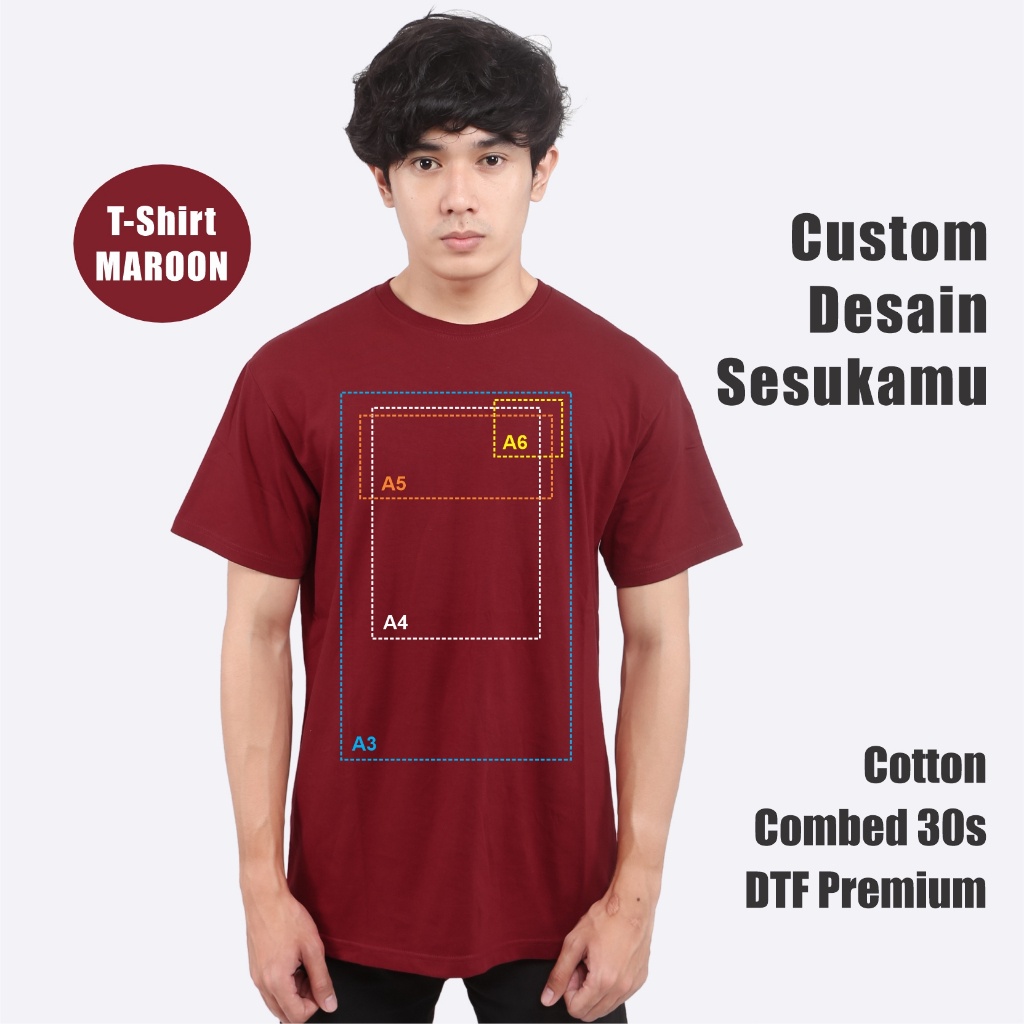 Jual Kaos Sablon Maroon Kaos T Shirt Custom Sablon Print DTF Unisex