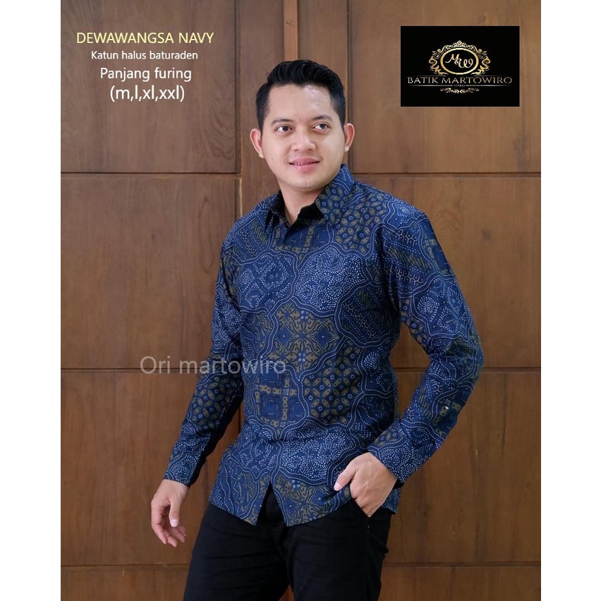 Jual DEWAWANGSA NAVY Kemeja Batik Pria Lengan Panjang Pendek Katun