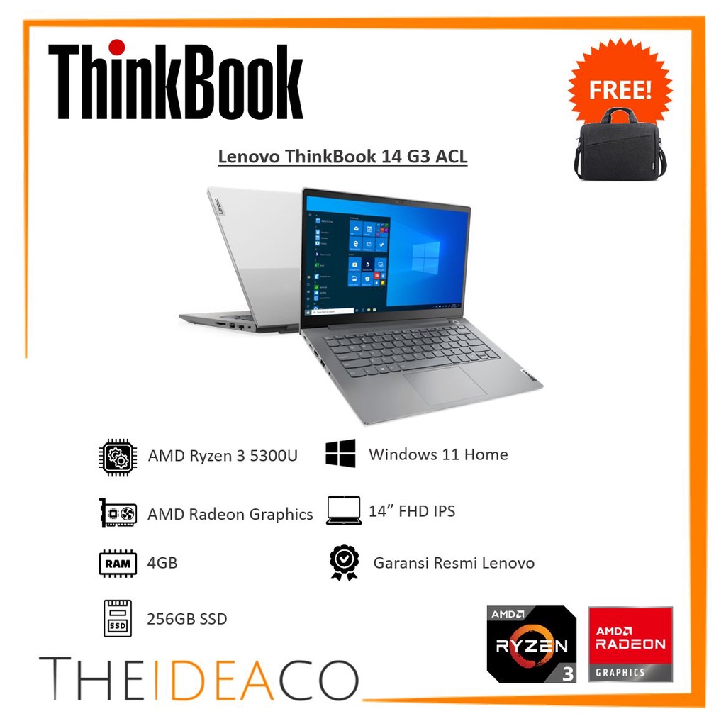 Jual Lenovo ThinkBook 14 G3 ACL Ryzen 3 5300U 4GB 256GB SSD Win11 OHS