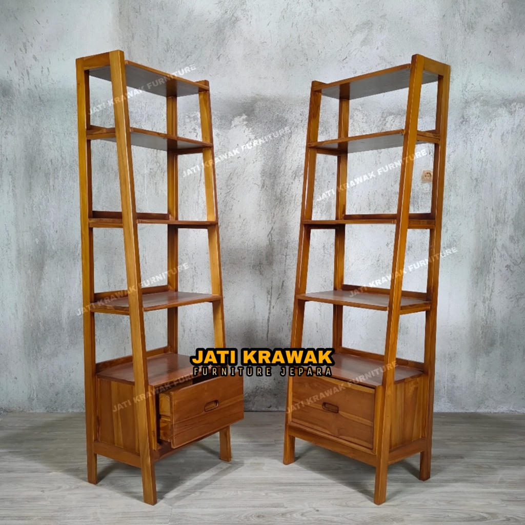 Jual Rak Buku Hias Minimalis Kayu Jati Serbaguna Lemari Rak Serba