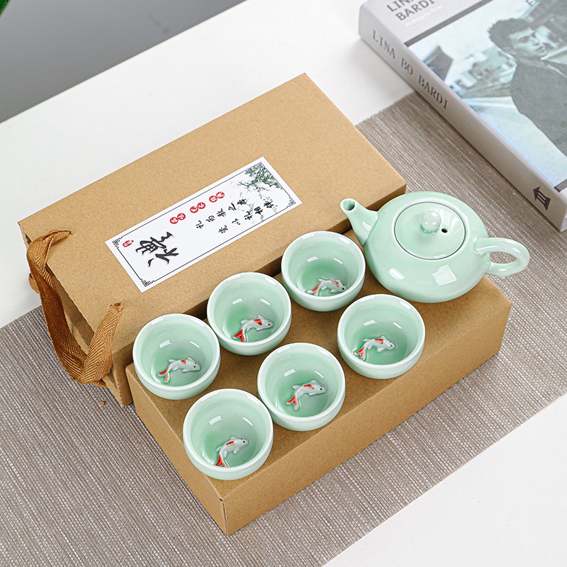 Jual Chinese Tea Set 6 Cups Dan 1 Pot Teko Keramik 6 Cangkir Kotak