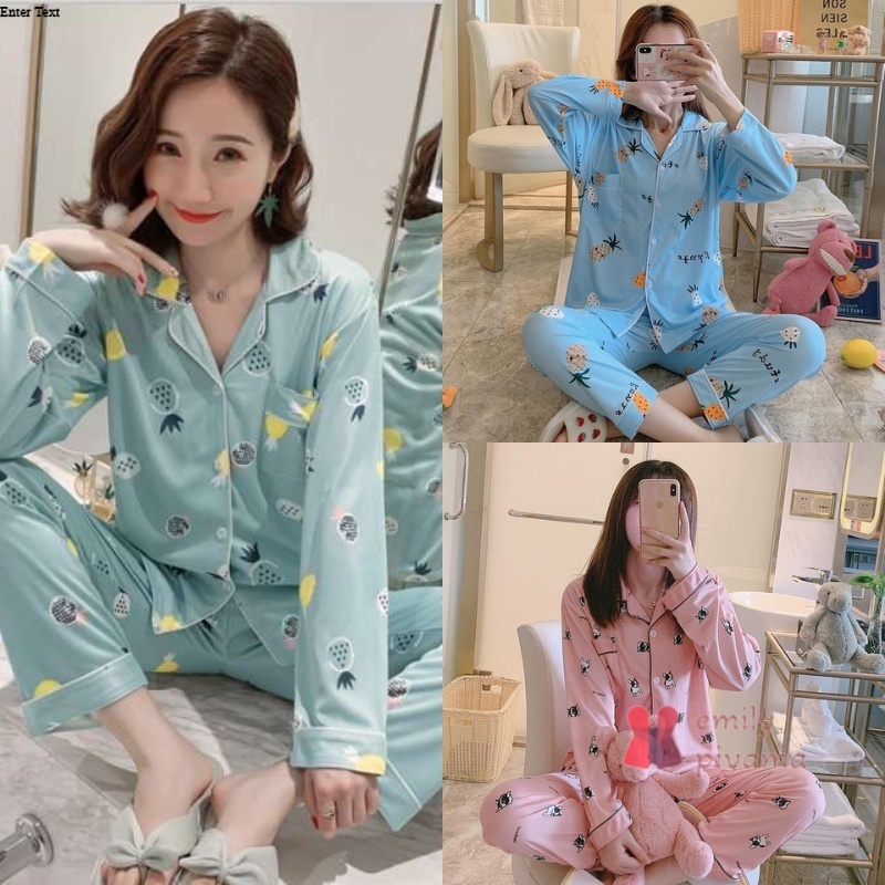 Jual Emily Piyama Baju Tidur Set Piyama Motif Lengan Panjang