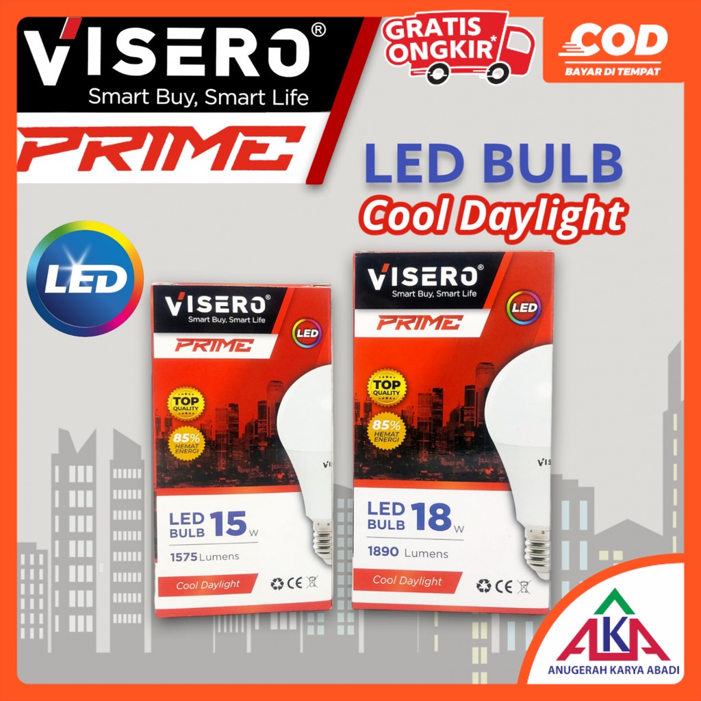 Jual Bohlam Lampu LED VISERO PRIME 15W 18W SNI Hemat Energi Cool