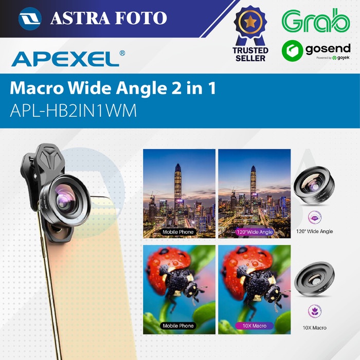 Jual APEXEL Lensa Smartphone Macro Wide Angle 2 In 1 APL HB2IN1WM