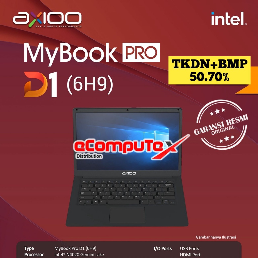 Jual LAPTOP AXIOO MYBOOK PRO D1 6H9 INTEL N4020 6GB 1TB 14 INCH FHD