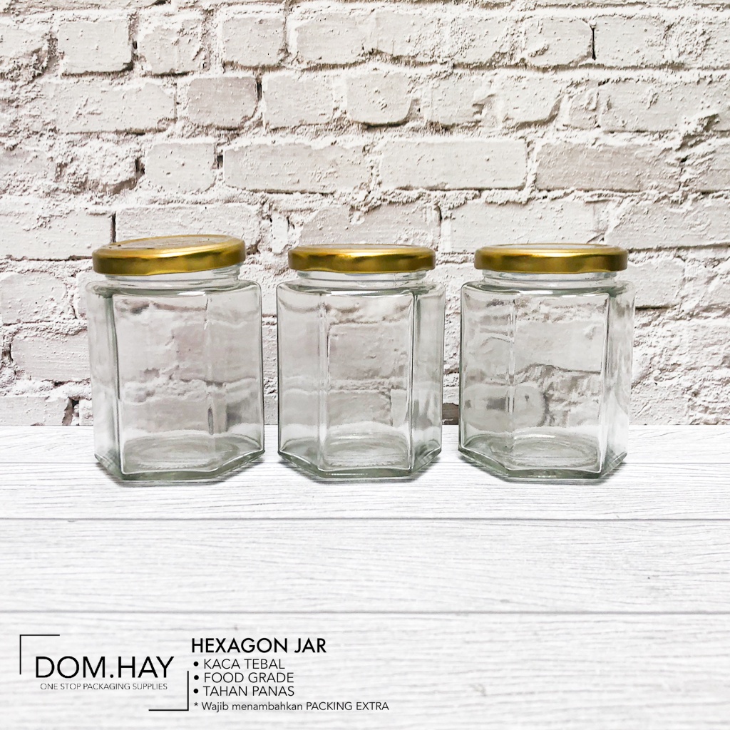 Jual Toples Kaca Hexagon Ml Tutup Gold Glass Jar Selai Botol Madu