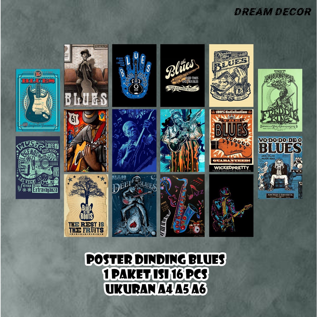 Jual Poster Dinding Kamar Tema Old Band Blues Aesthetic Ukuran A4 A5 A6