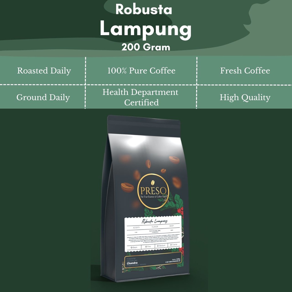 Jual PRESO Kopi Lampung Robusta Coffee Bean Biji Kopi Bubuk Kopi 200