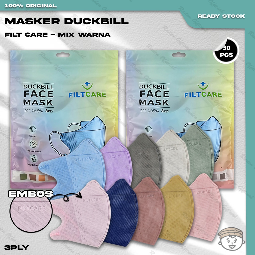 Jual Masker Duckbil Filtcare Ply Isi Pcs Warna Mix Soft Nude