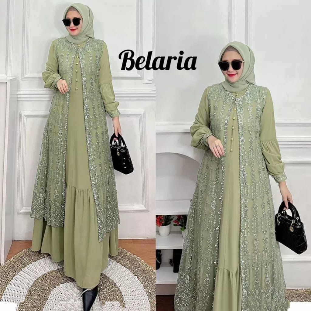 Jual Vallina Outfit Belaria Dress Gamis Brokat Aksen Mutiara Premium