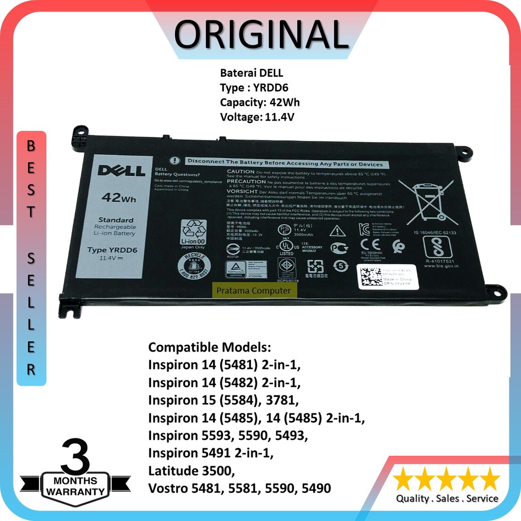 Jual Baterai Dell Original Inspiron 14 5481 14 5482 15 5584 YRDDD6