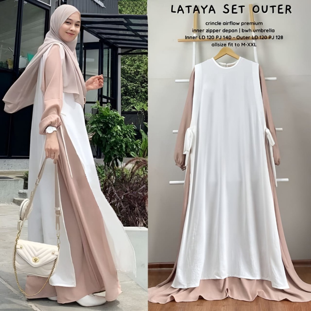 Jual Vallina Outfit Lataya Set 2in1 Gamis Maxy Outer Wanita Muslim