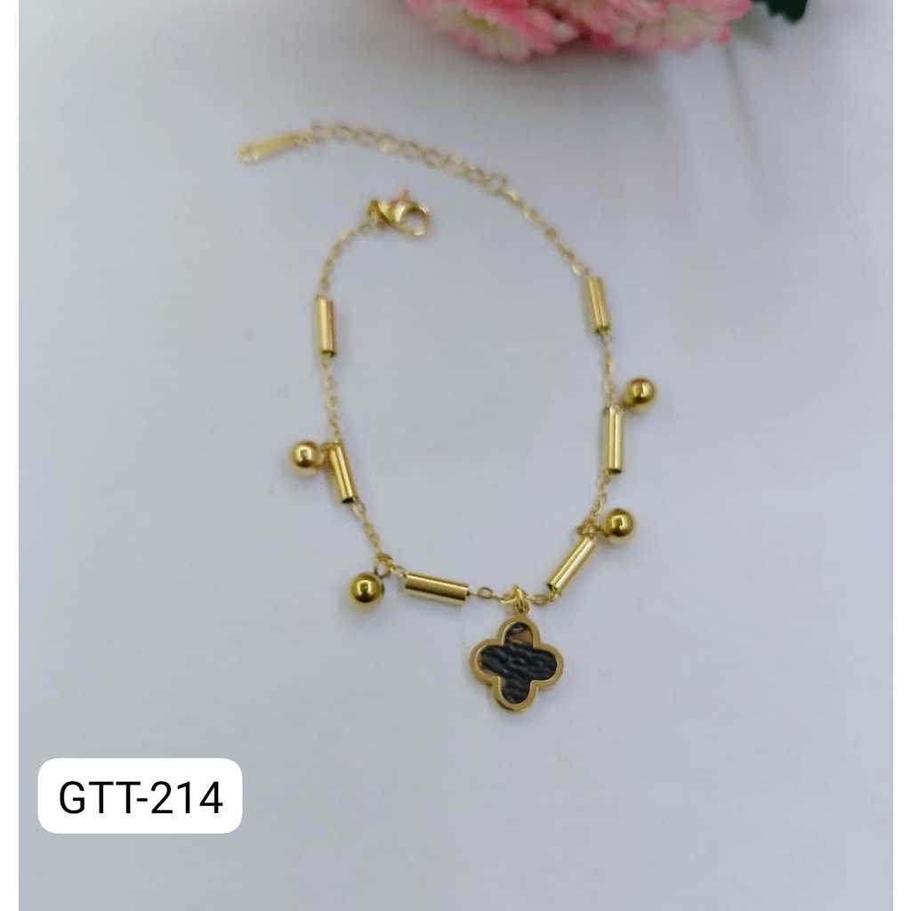 Jual Gelang Tangan Kaki Titanium Rantai Emas Gold Clover Bulat Tabung