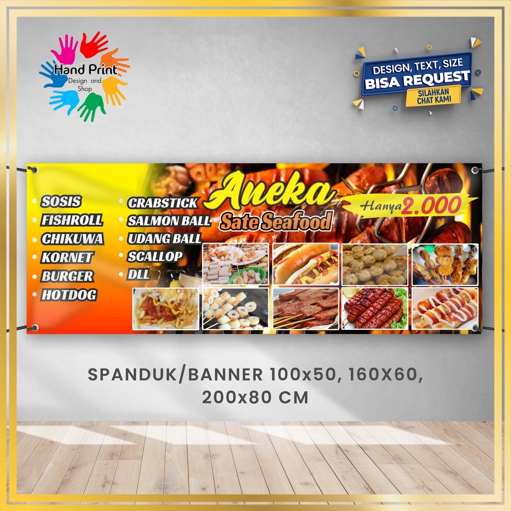 Jual Spanduk Banner Jajanan Seafood Snack Sosis Bakar C Gratis