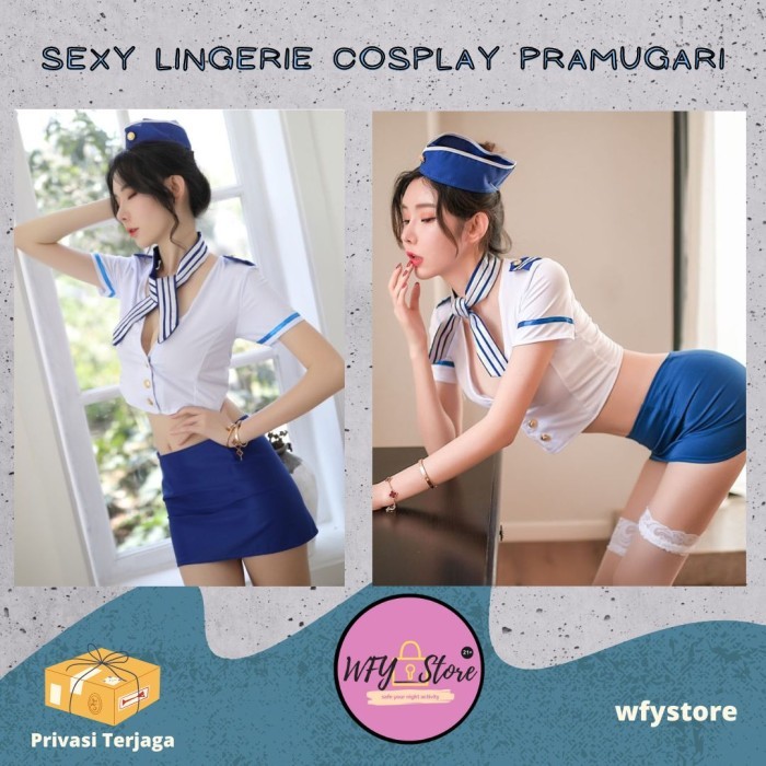 Jual Sexy Lingerie Cosplay Costum Seragam Pramugari Putih Biru Shopee