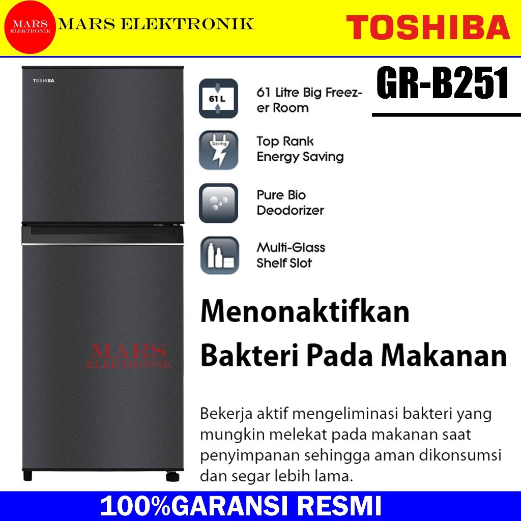 Jual KULKAS TOSHIBA 2 PINTU GR B251 SP 194 LITER BIG FREEZER