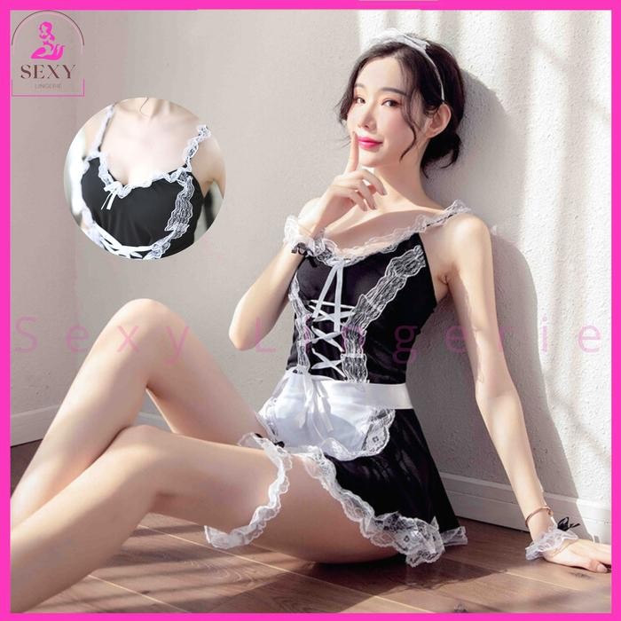 Jual Sexy Lingerie Set Cosplay Custom G String Model Charming Maid SL