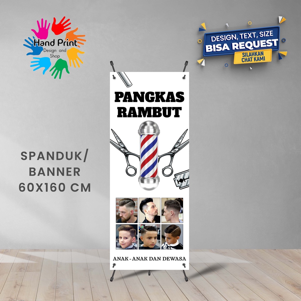 Jual Spanduk Banner Barbershop Pangkas Rambut Cukur Rambut Haircut Shave Warna Putih Ukuran